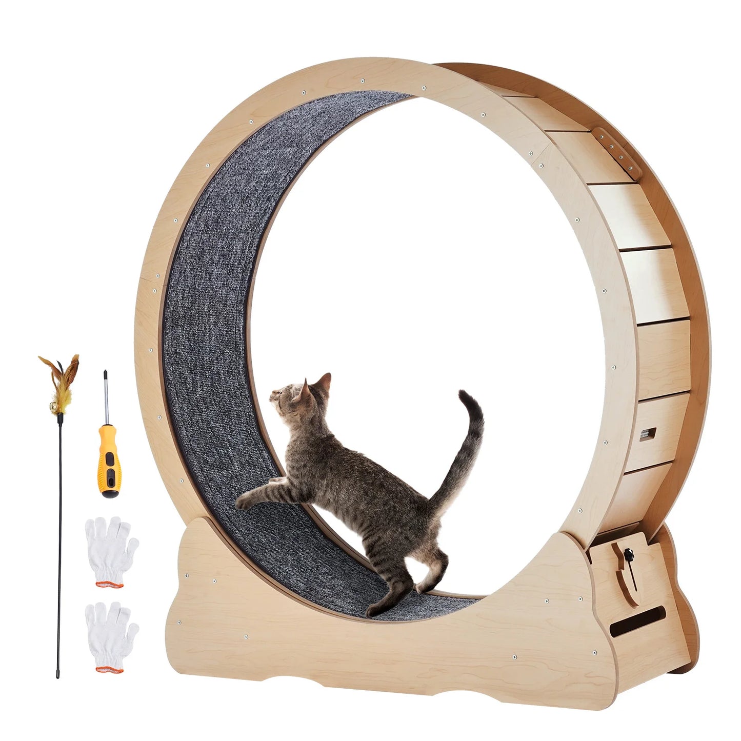 Wooden Cat Exercise Wheel Indoor Treadmill With Detachable Carpet