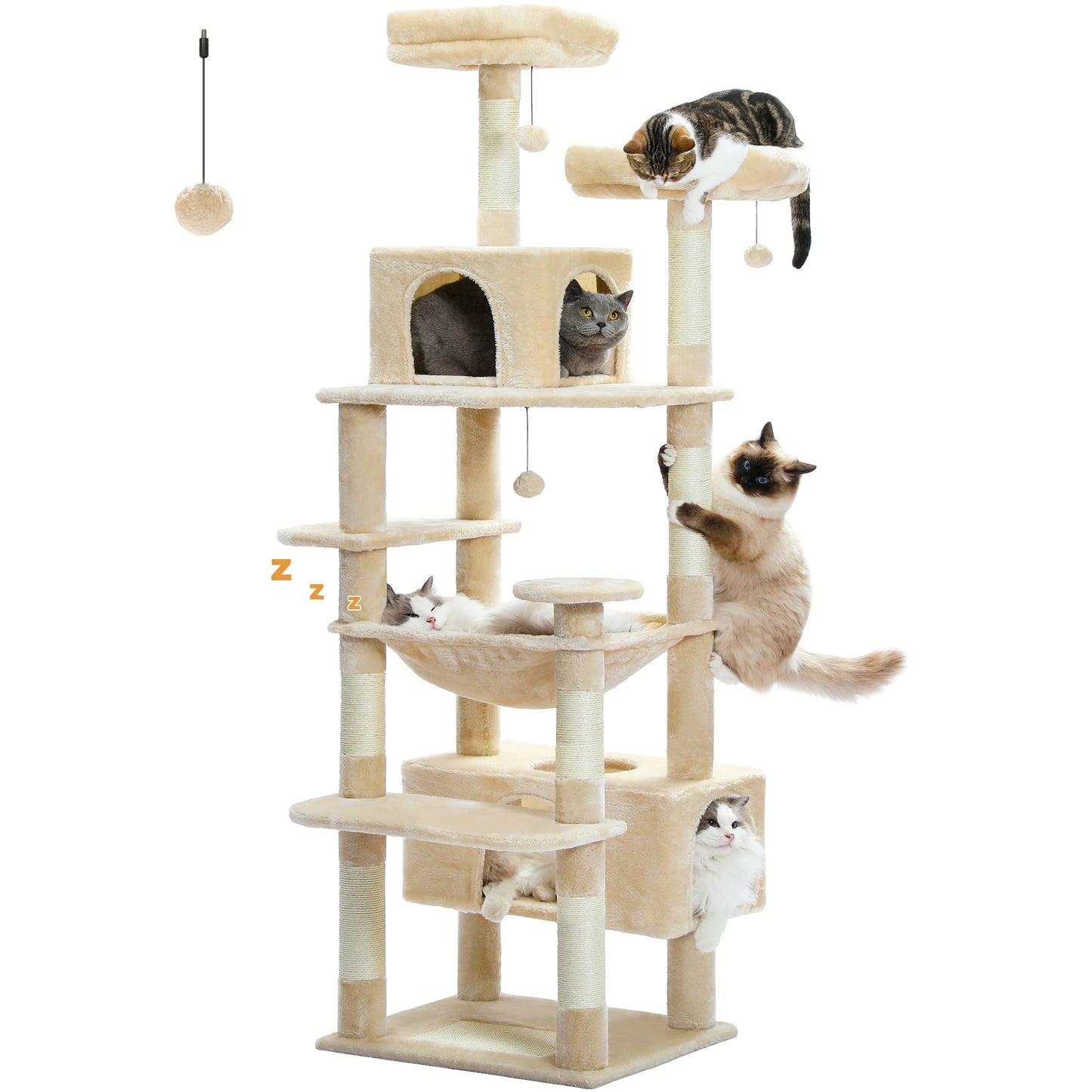 PEQULTI Cat Tree Tower With Scratching Posts Board Hammock Condo