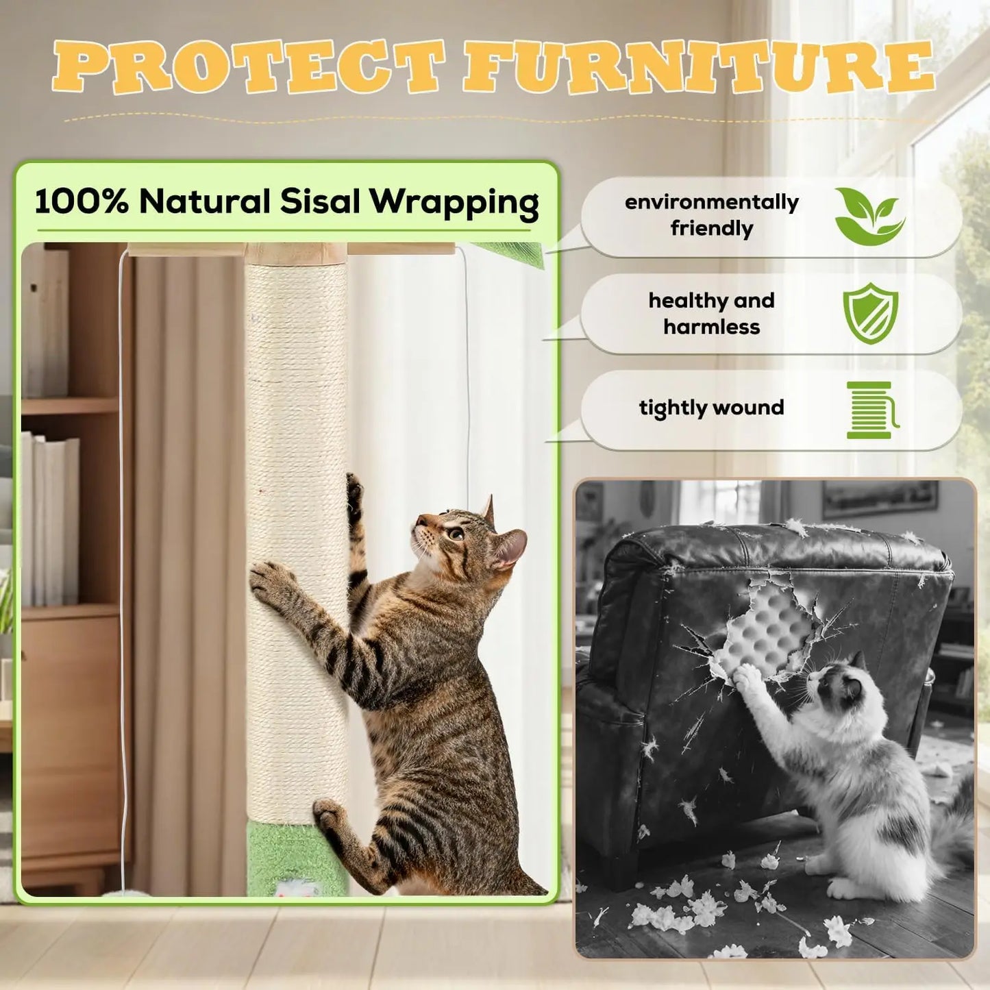 Sisal Cat Tree Scratching Post For Indoor Cats Durable