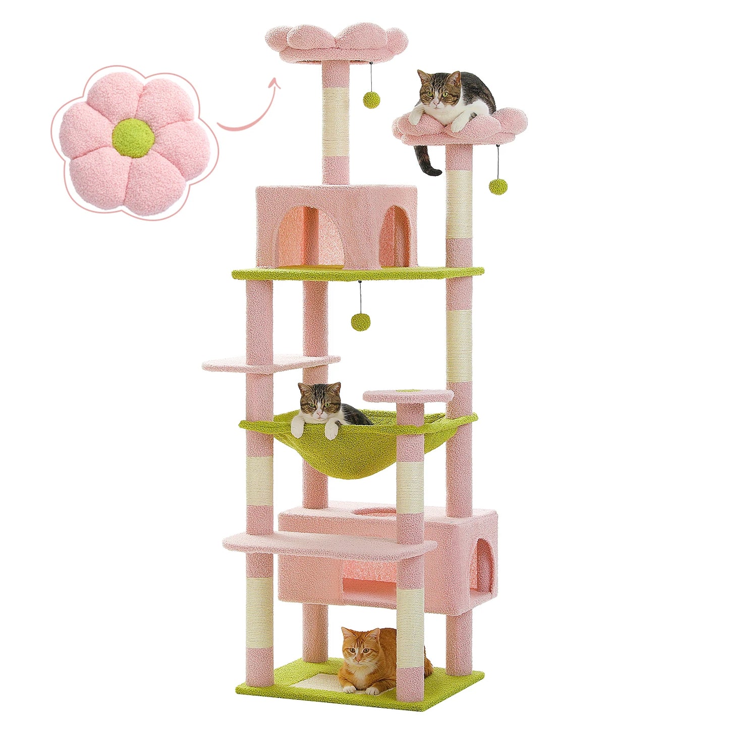 PEQULTI Cat Tree Tower With Scratching Posts Board Hammock Condo