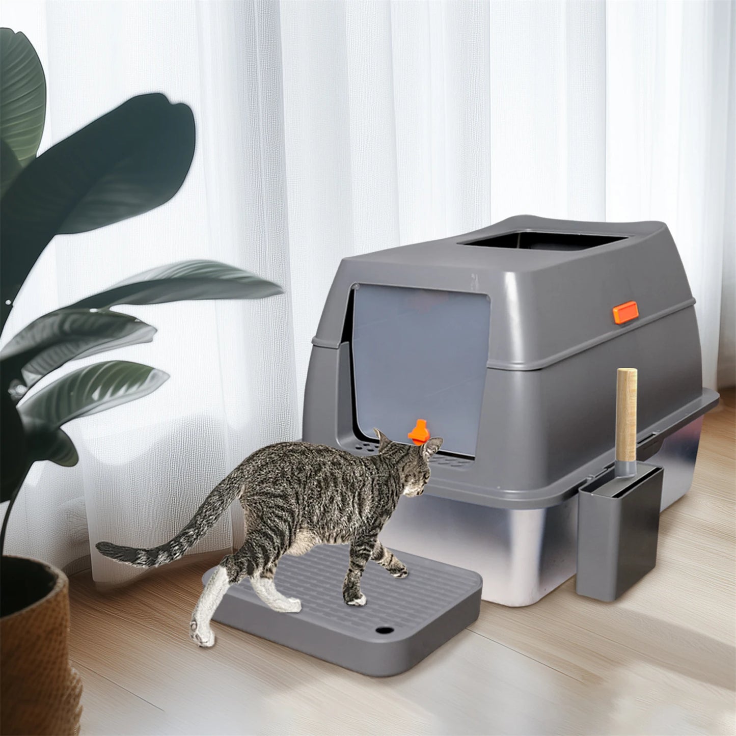 Enclosed Stainless Steel Cat Litter Box With Lid High Wall