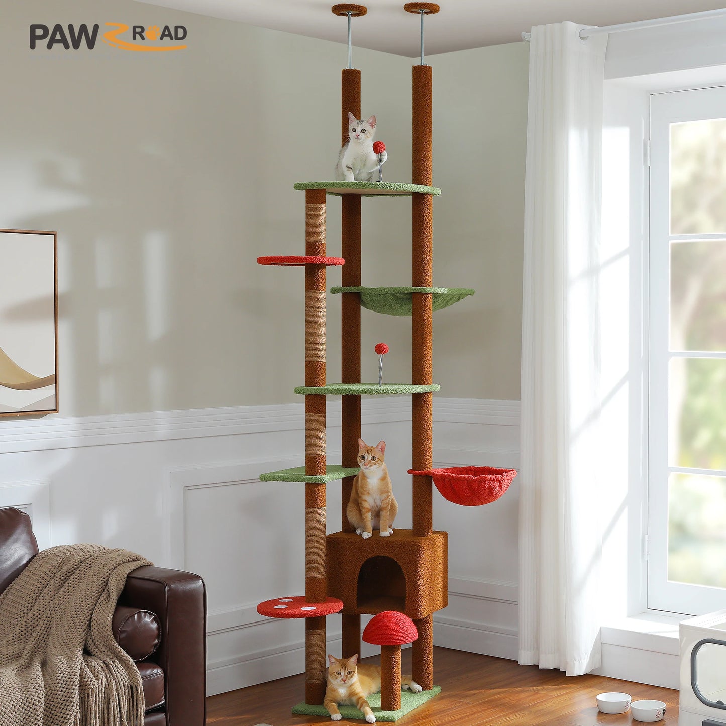 PETEPELA Cat Tree Floor to Ceiling Tower Adjustable Height Cat Condo Hammock