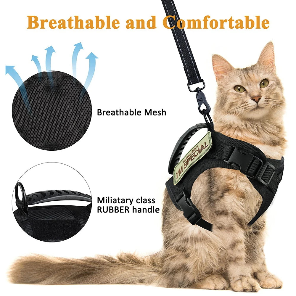 PETRAVEL Tactical Cat Harness With Leash Set Escape Proof