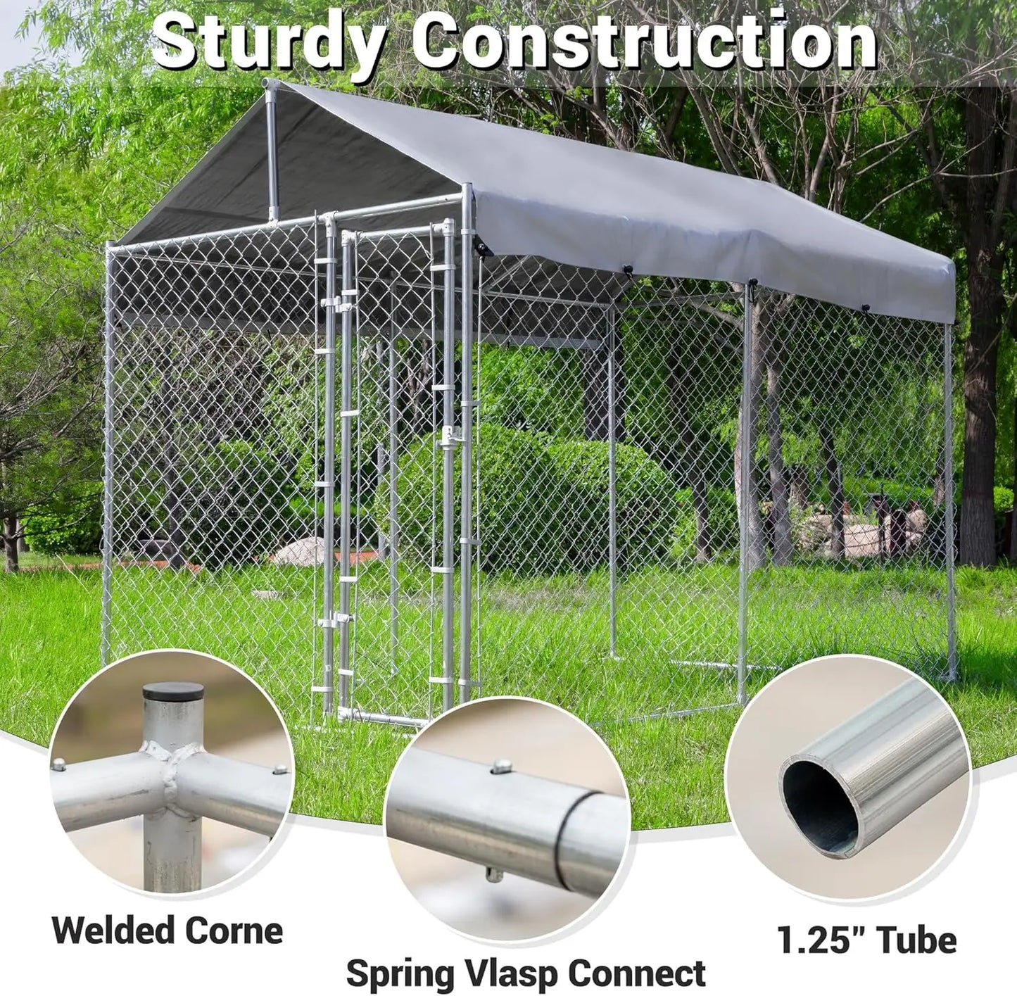 Galvanized Outdoor Dog Kennel With Roof And Locking Run