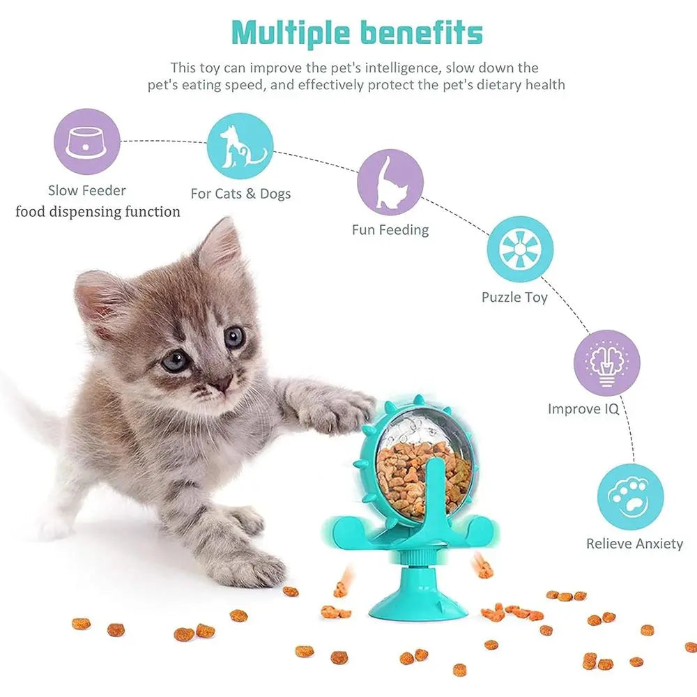 Interactive Cat Treat Dispenser Toy With 360 Windmill Rotation