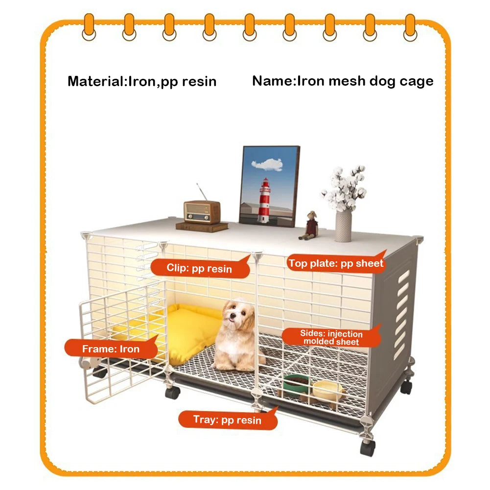 Dog Kennel With Wheels And Tray Indoor Wire Crate Durable