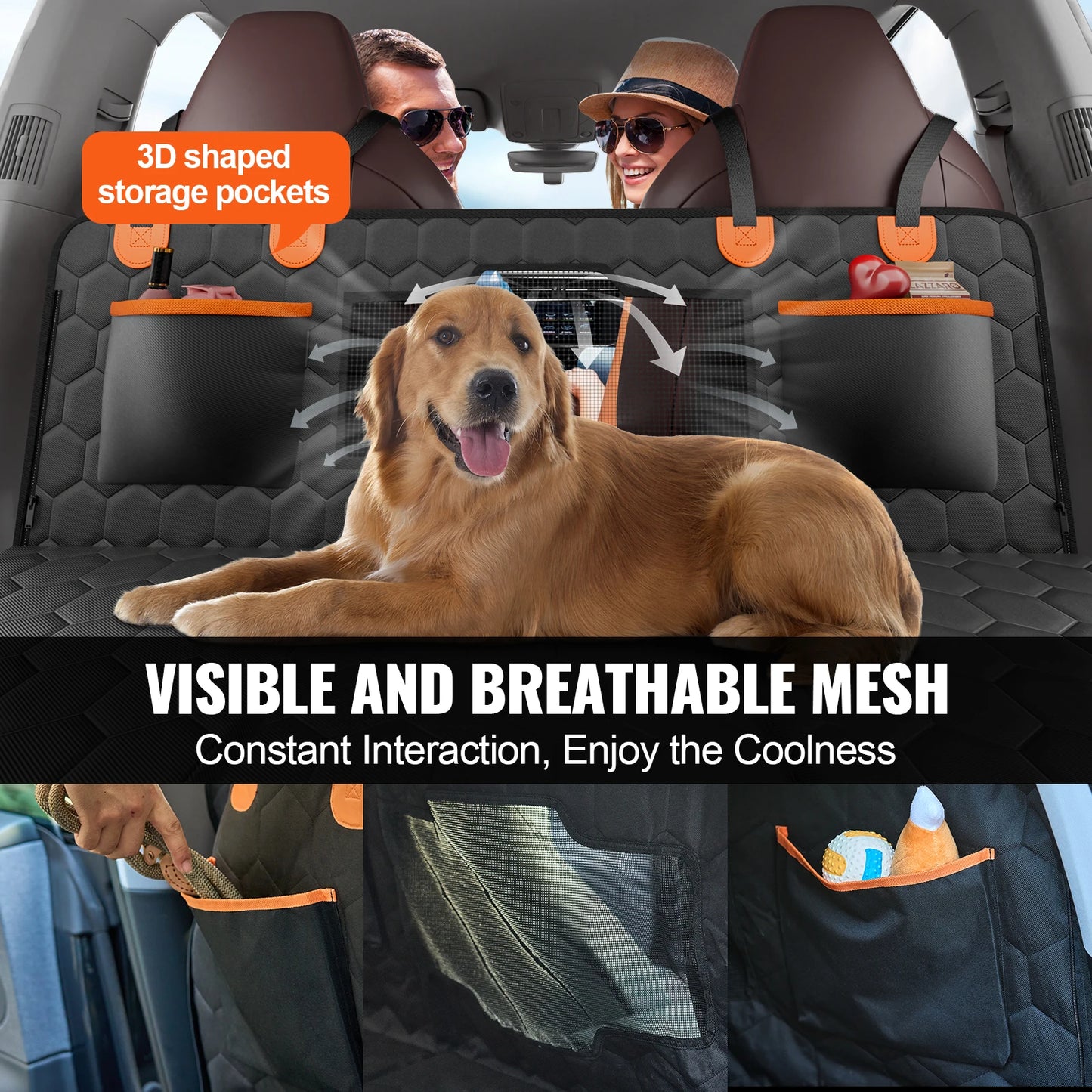 SucceBuy Dog Car Seat Cover With Mesh Window Storage Pockets
