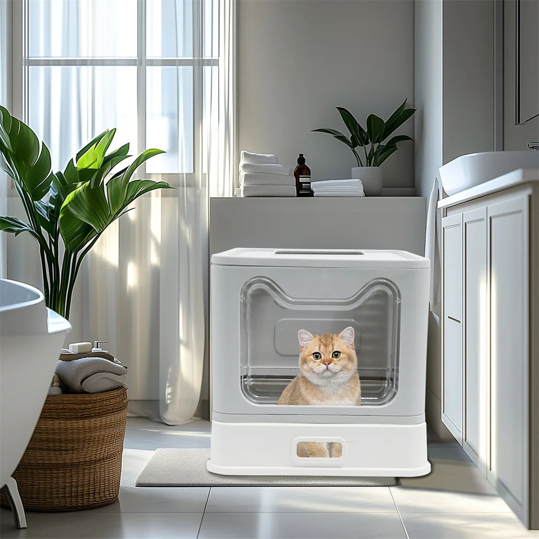 Detachable Enclosed Cat Litter Box With Stainless Steel Pan
