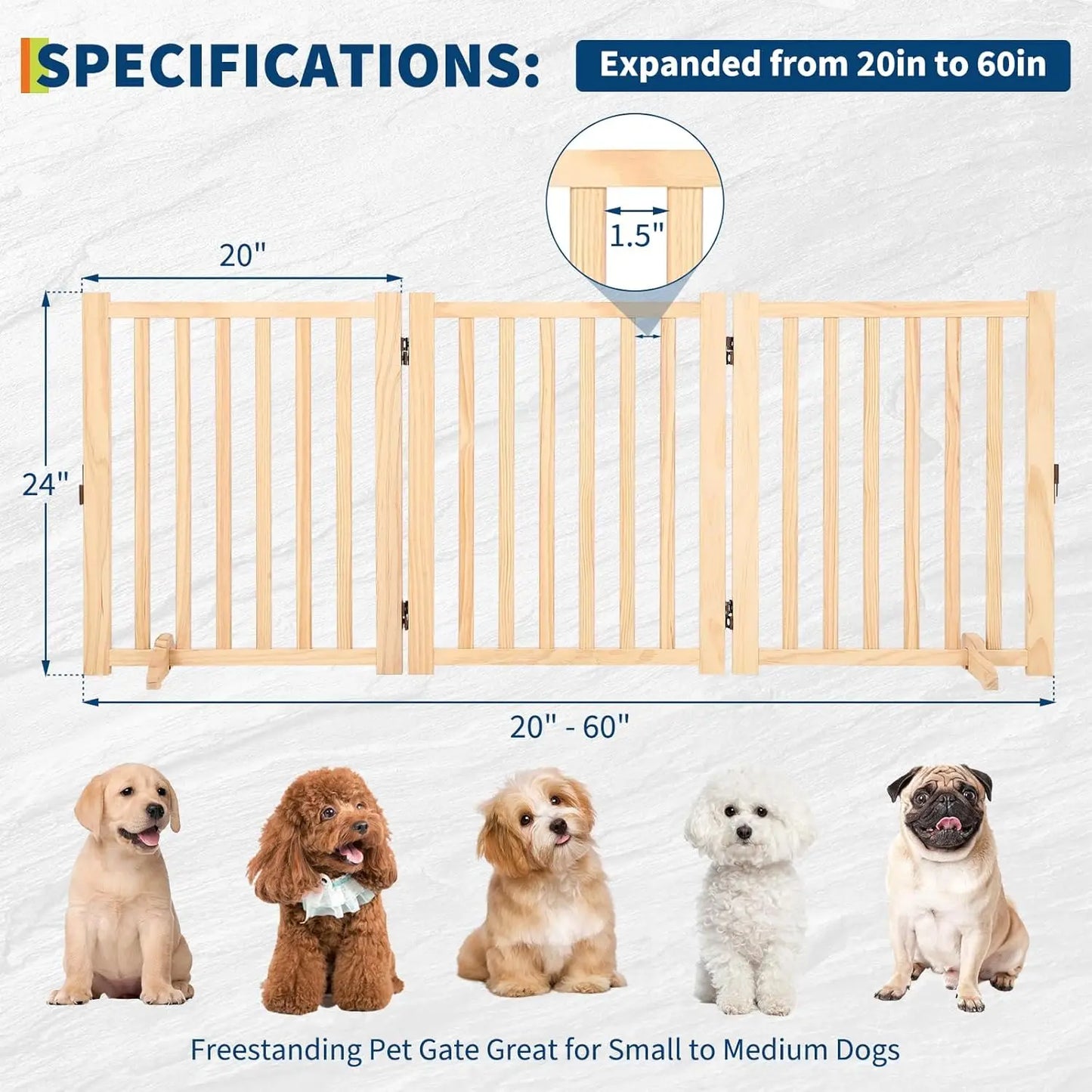 HiMISS Freestanding Wooden Dog Gate Foldable for Doorways and Stairs