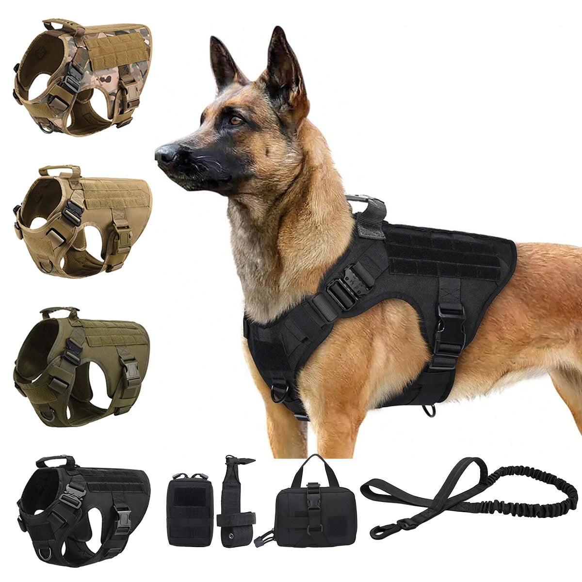 Rugged Tactical Dog Harness Vest With Molle Pouches For Dogs
