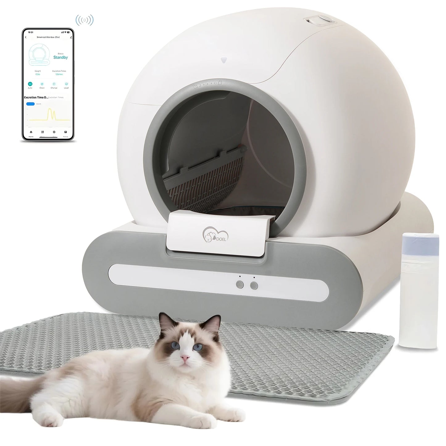 DOEL App Controlled Self Cleaning Cat Litter Box WiFi Enabled