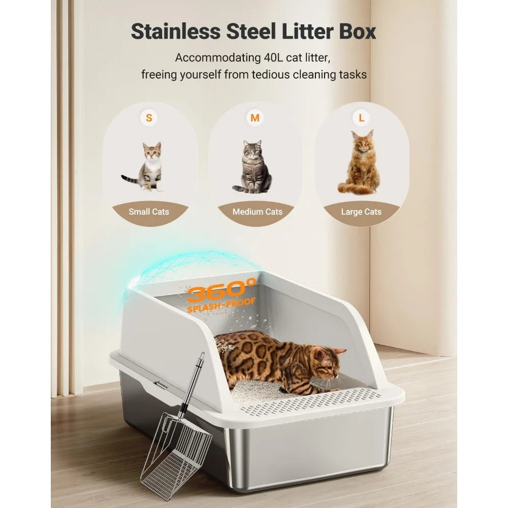 XIUWO High Sided Metal Cat Litter Box With Lid And Odor Control
