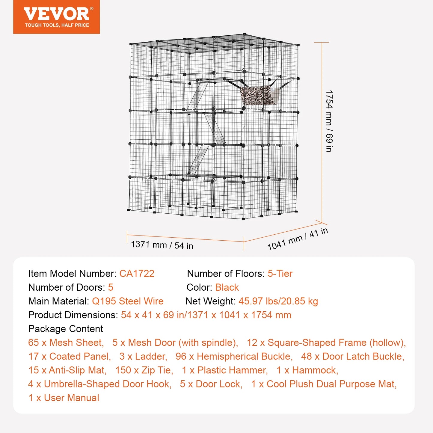 SucceBuy Detachable Metal Wire Cat Cage With Hammock Ramp