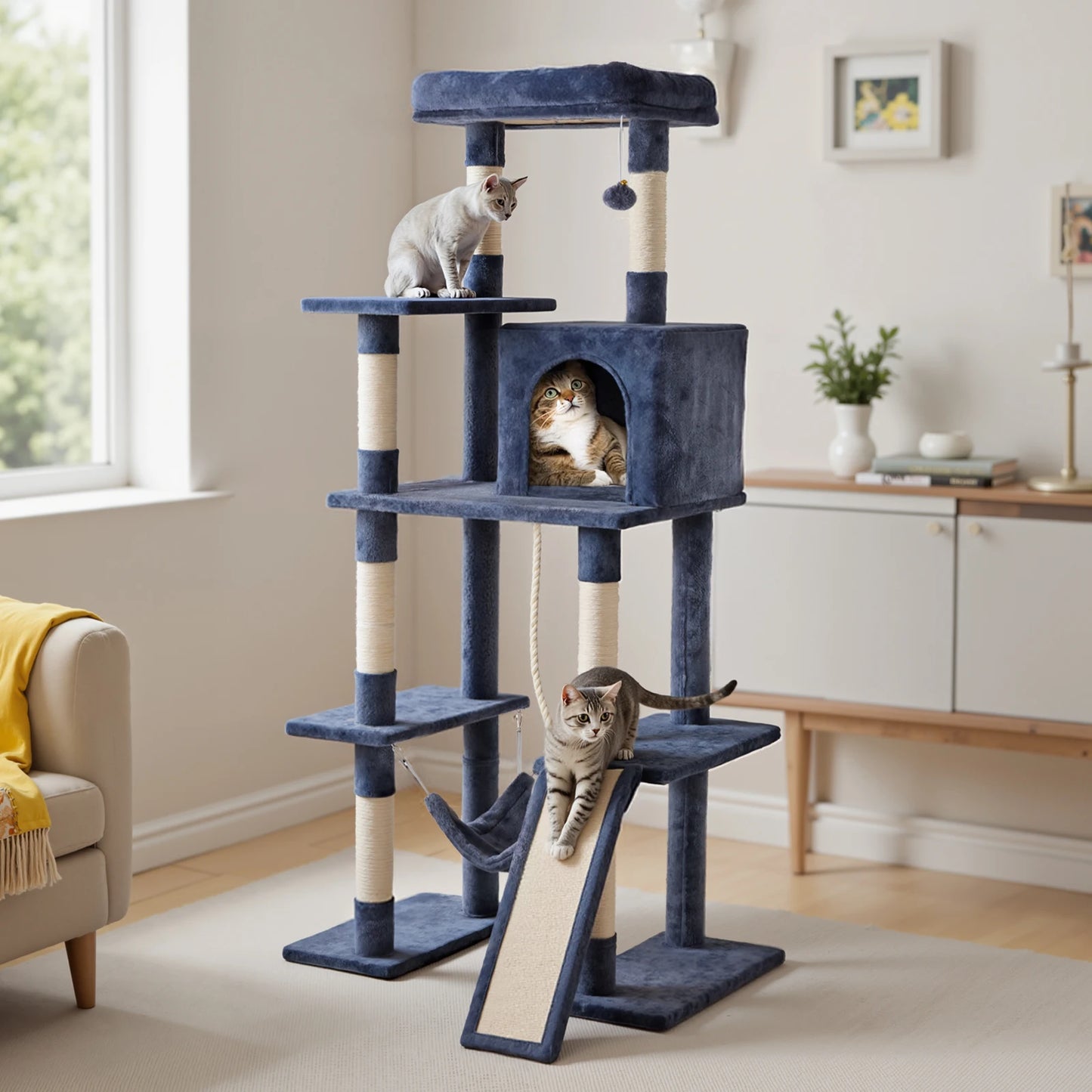 MCQ Multi Level Cat Tree With Sisal Scratcher And Cozy Condo