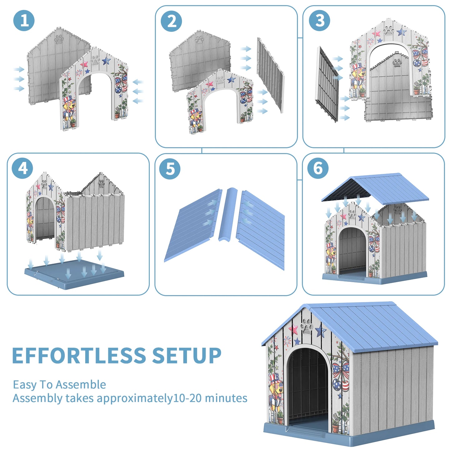 Weatherproof Outdoor Plastic Dog House With Printed Door