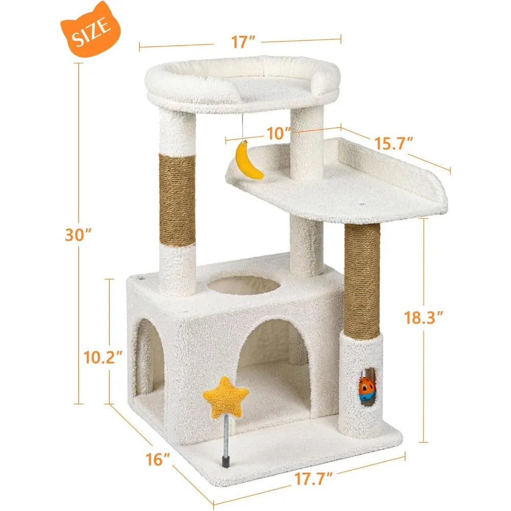NBVCX Dual Tier Cat Tree With Condo Hammock And Brush