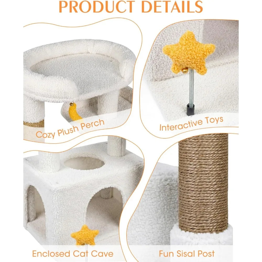 NBVCX Dual Tier Cat Tree With Condo Hammock And Brush