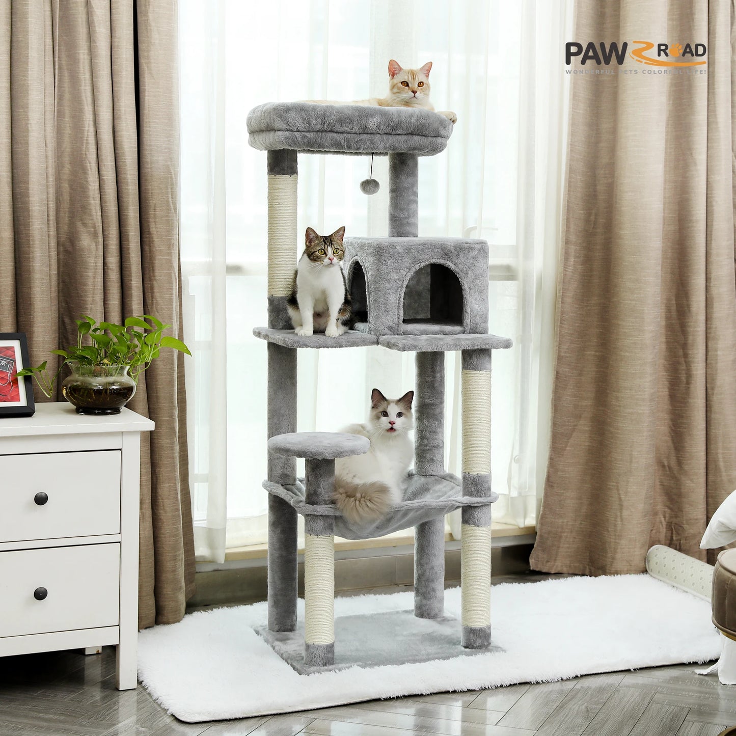 PAWZ Road Five Level Indoor Cat Tree Tower With Hammock