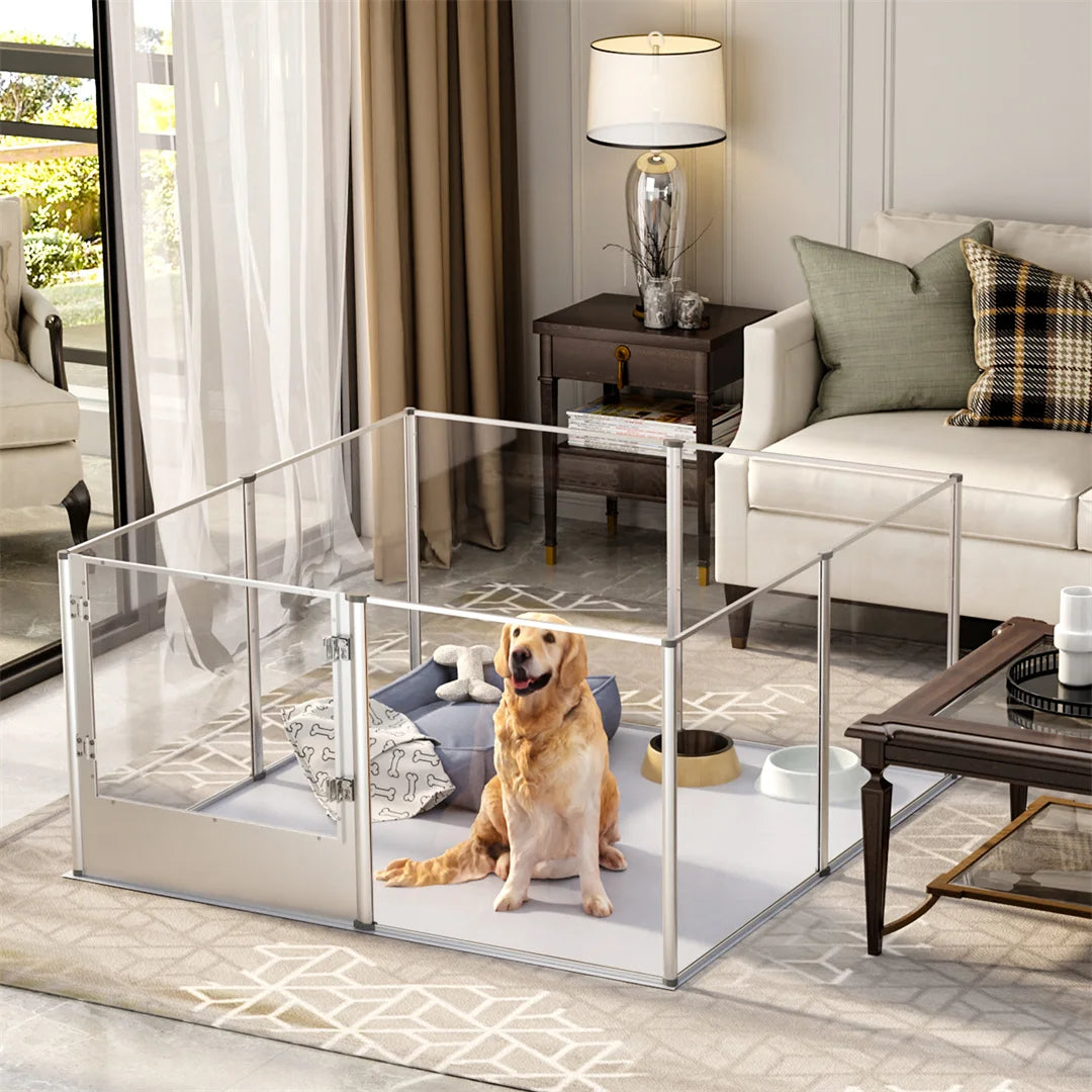 BINGOPAW Indoor Pet Whelping Pen Clear Acrylic Playpen Waterproof Pad