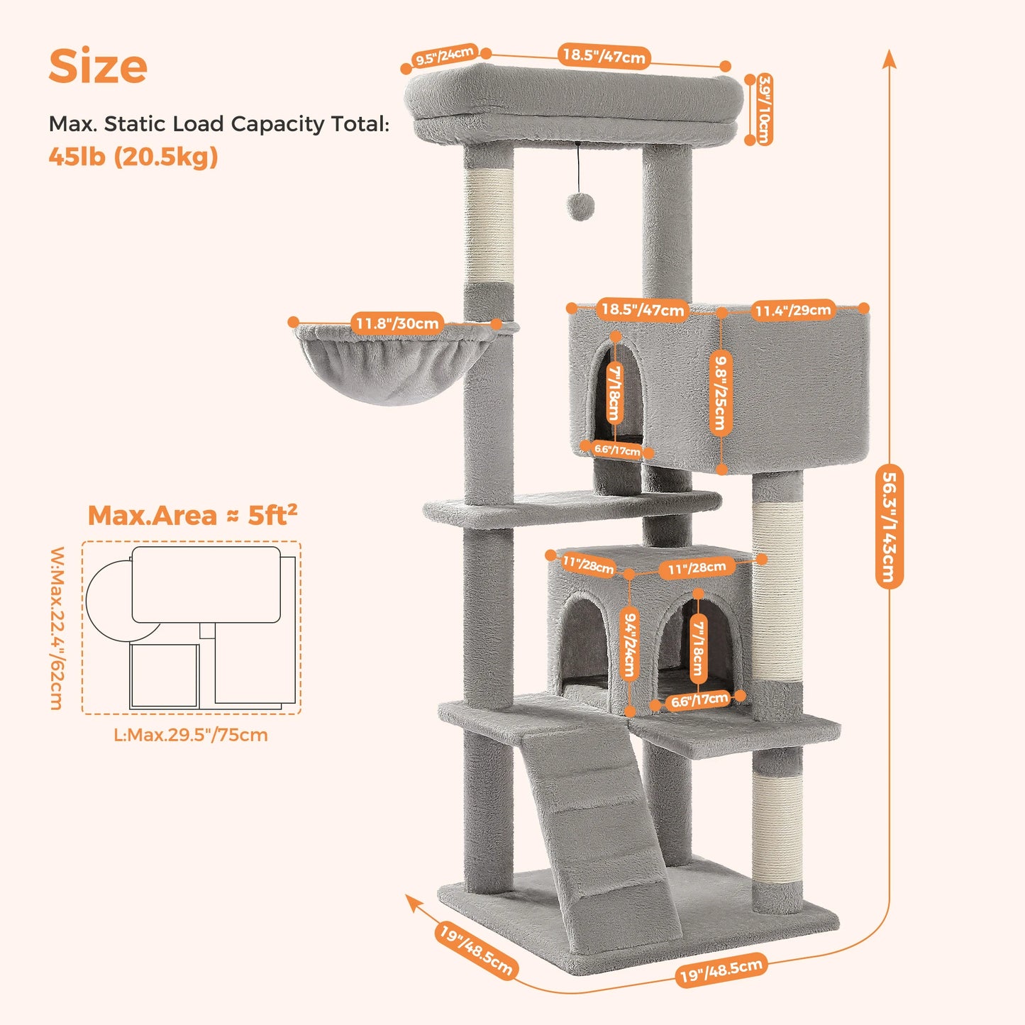PAWZ Road Cat Tree With Toy Tower And Plush Hammock