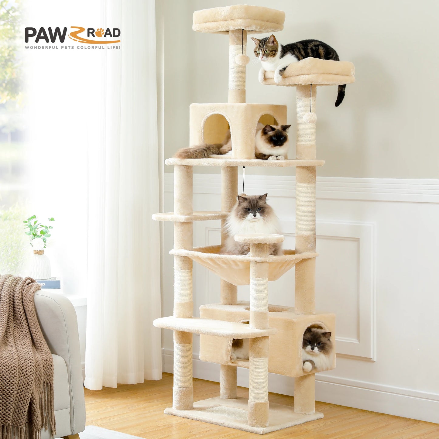 PEQULTI Cat Tree Tower With Scratching Posts Board Hammock Condo