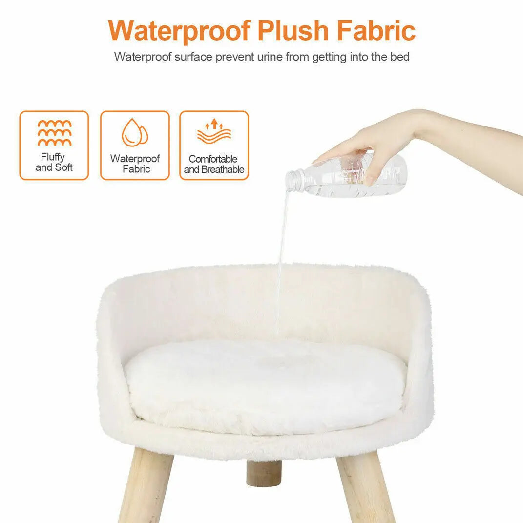 Luxury Plush Cat Bed With Wood Legs And Cushion