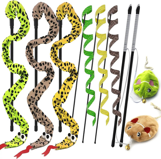 Interactive Cat Toy Wand With Catnip Mouse And Rainbow String