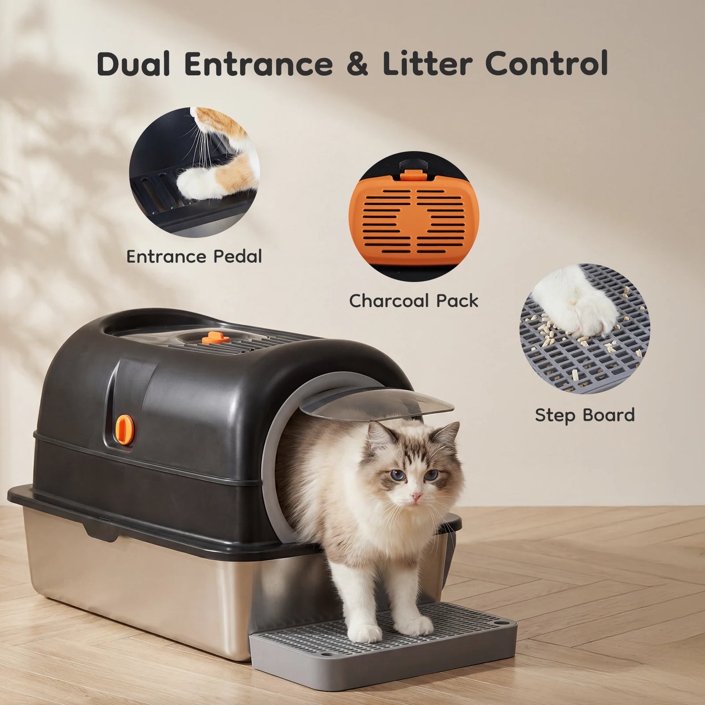 Durable Fully Enclosed Stainless Steel Cat Litter Box