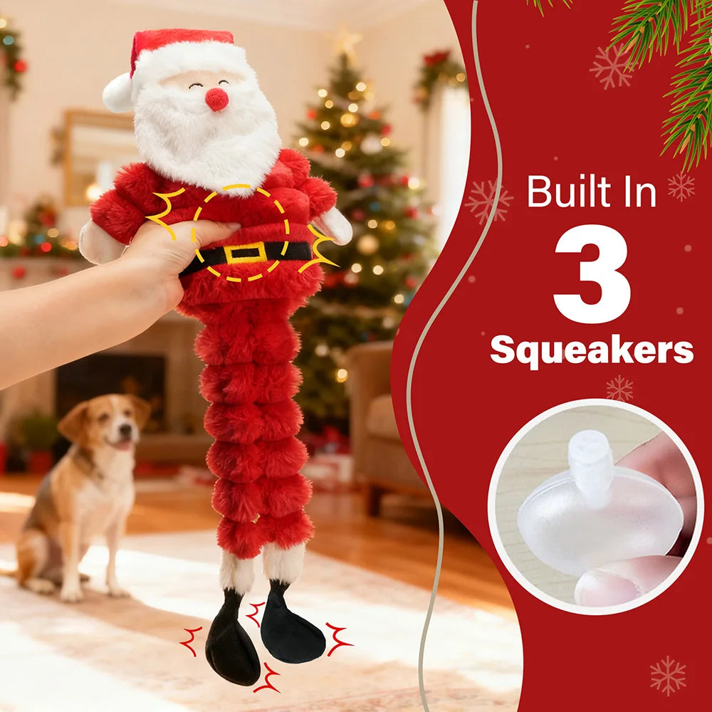 Santa Claus Plush Dog Toy Squeaky Crinkle Christmas Decoration