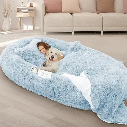 Memory Foam Dog Bed with Pillow Blanket and Strap