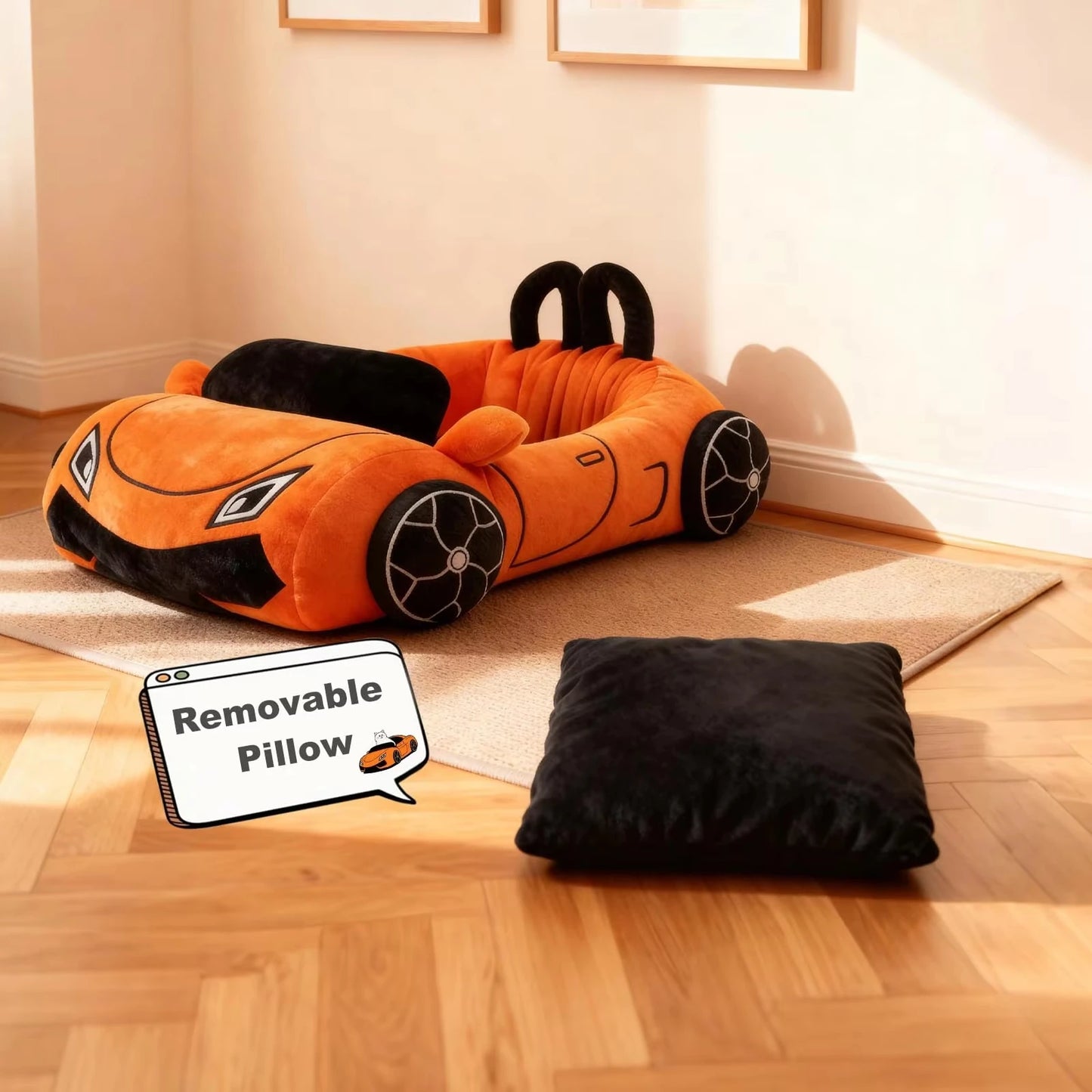 CWV Washable Supercar Cat Bed With Pillow And Coral Fleece