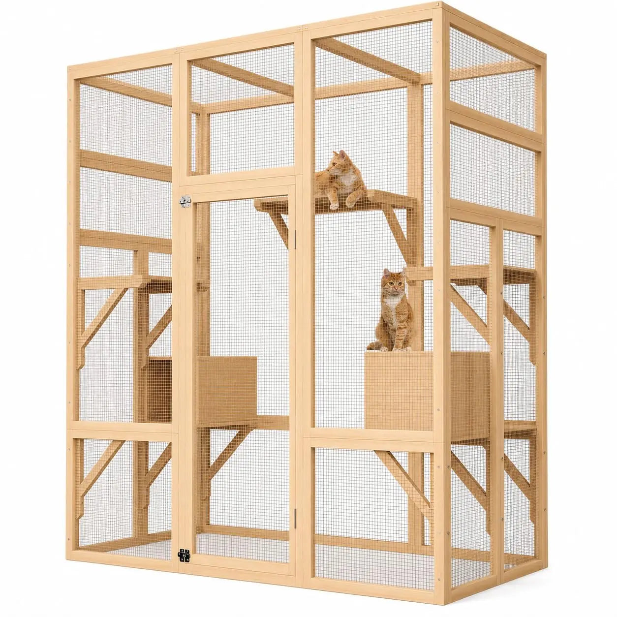 HiMISS Outdoor Catio Cat Enclosure Wooden House With Raised Platforms
