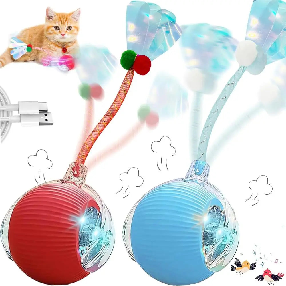 Interactive Cat Toy 2 Pack Elastic Tail Rolling Ball