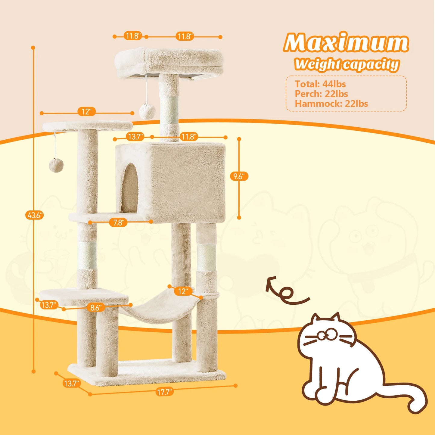 MCQ Cat Tree Tower Four Tier With Natural Sisal Scratching Posts For Indoor Cats
