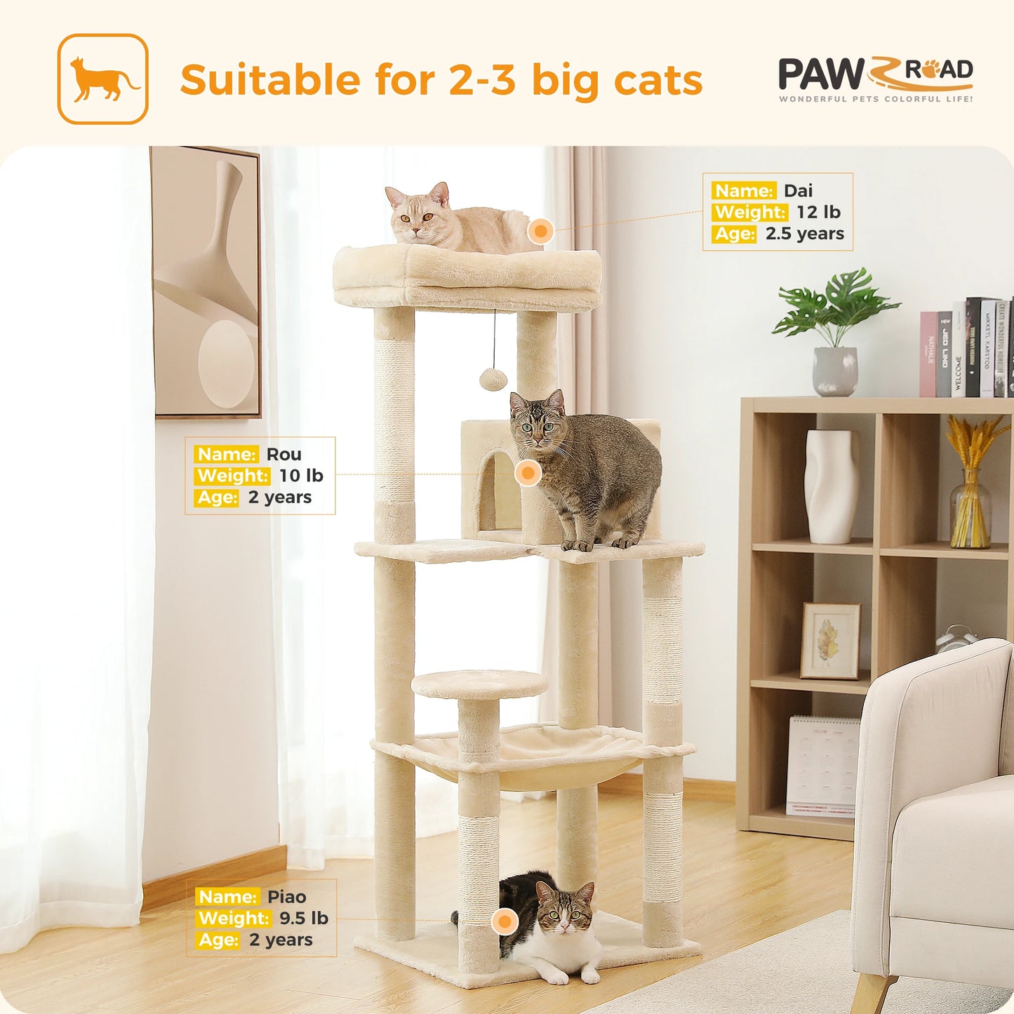 PAWZ Road Five Level Indoor Cat Tree Tower With Hammock