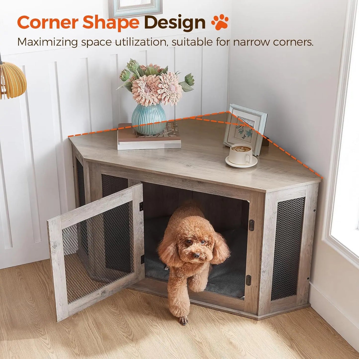 Corner Dog Crate End Table For Small To Medium Dogs