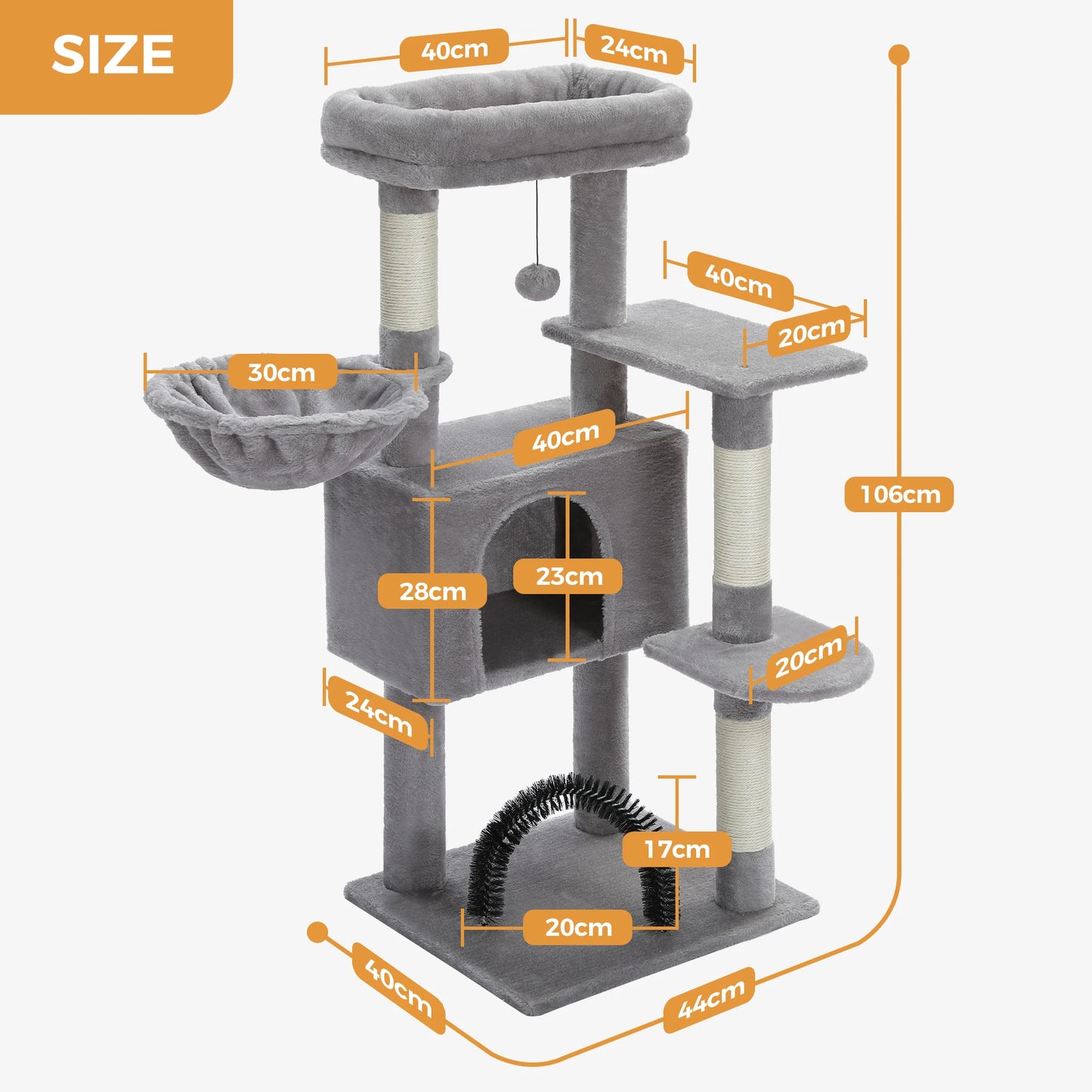 PAWZ Road Cat Tree With Toy Tower And Plush Hammock