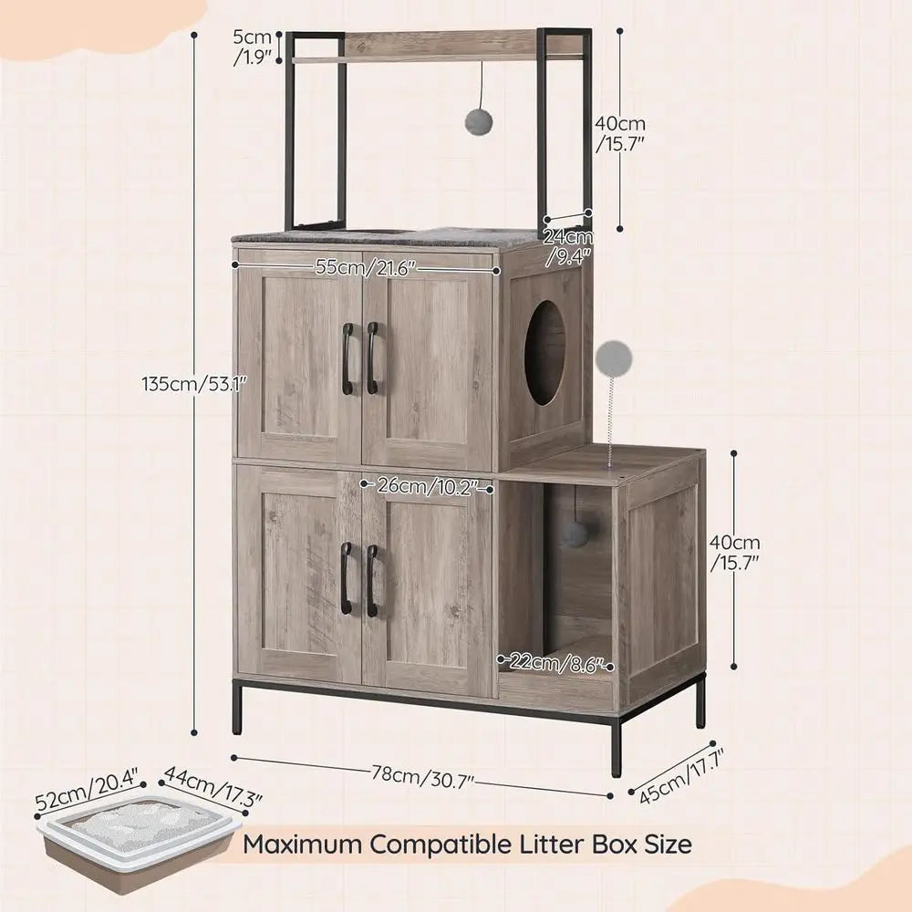 Cat Litter Box Enclosure Cabinet 2 In 1 Hidden Shelves