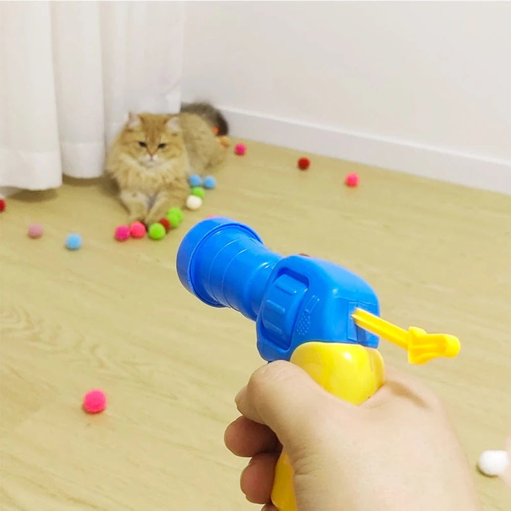 Interactive Cat Plush Ball Shooting Gun Launcher Toy