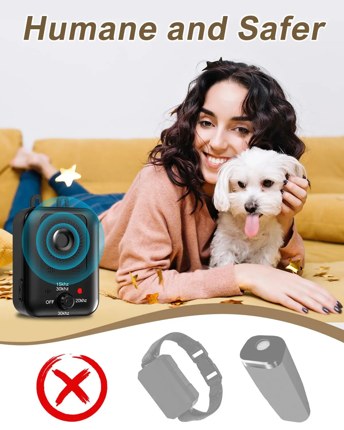 Automatic Ultrasonic Dog Bark Deterrent Rechargeable Indoor Outdoor