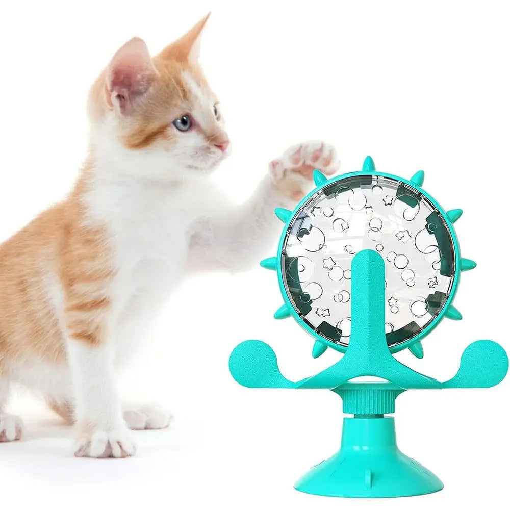 Interactive Cat Treat Dispenser Toy With 360 Windmill Rotation