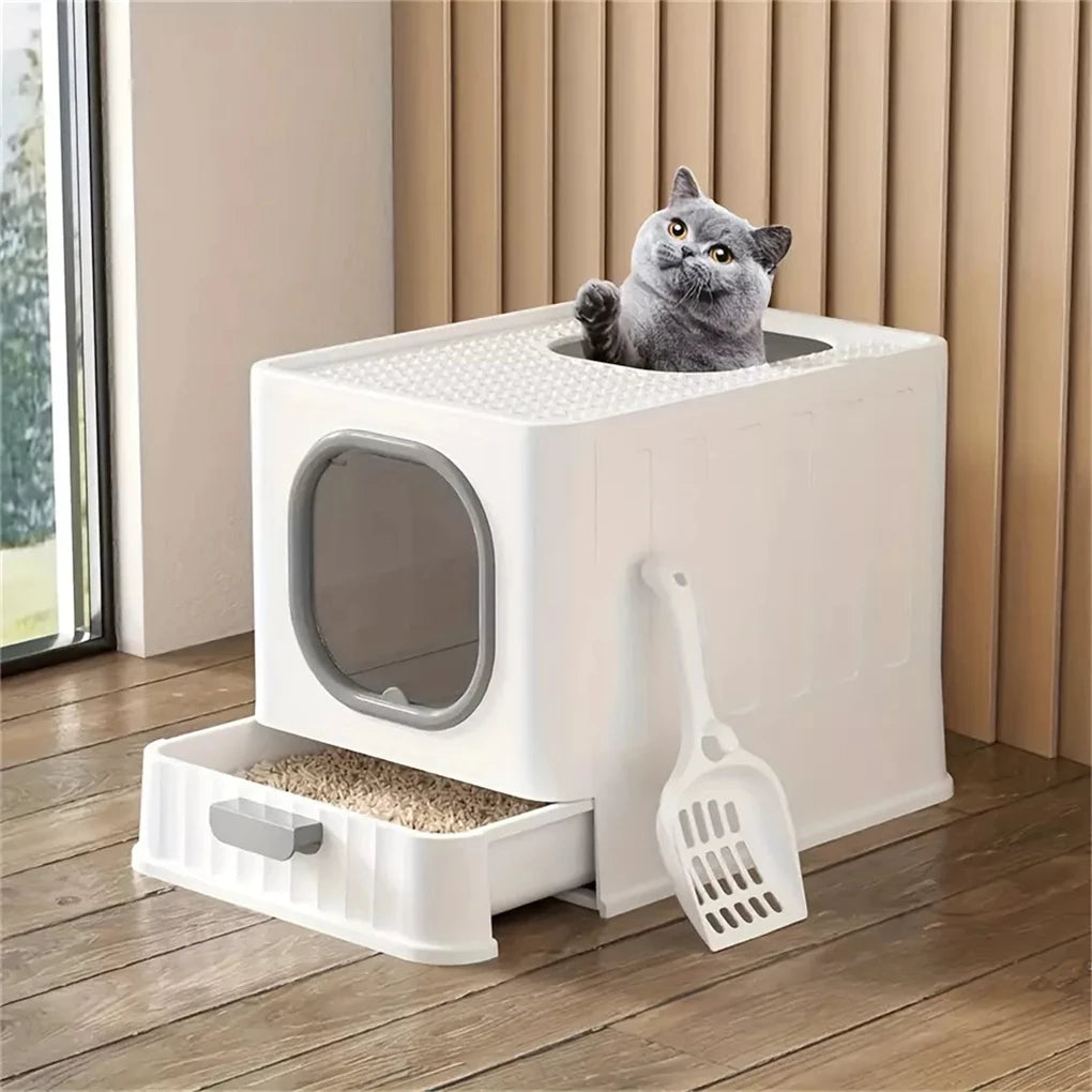 Leak Proof Enclosed Cat Litter Box Drawer Lid And Scoop