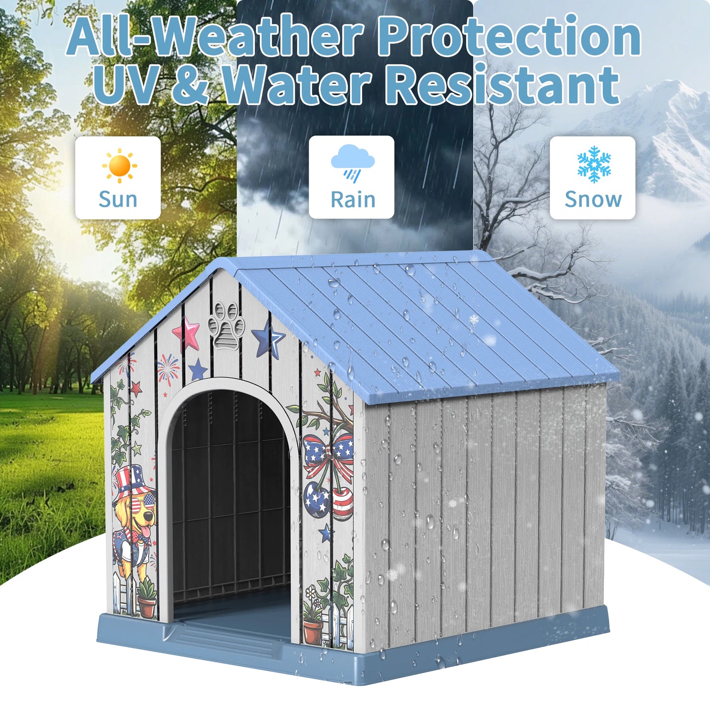 Weatherproof Outdoor Plastic Dog House With Printed Door
