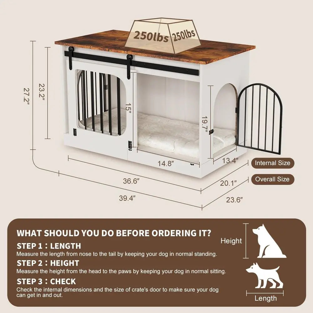 Farmhouse Style Dog Kennel Furniture Indoor Crate With Cushion