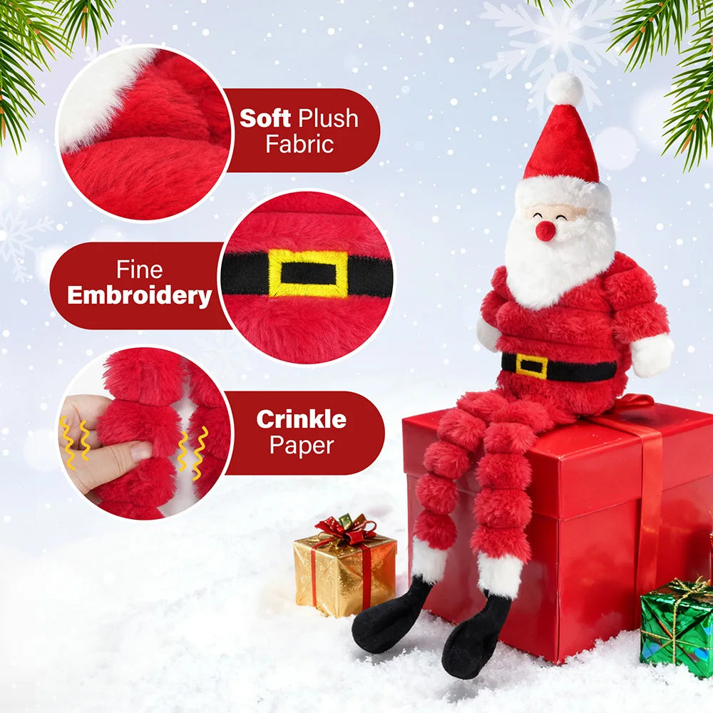 Santa Claus Plush Dog Toy Squeaky Crinkle Christmas Decoration