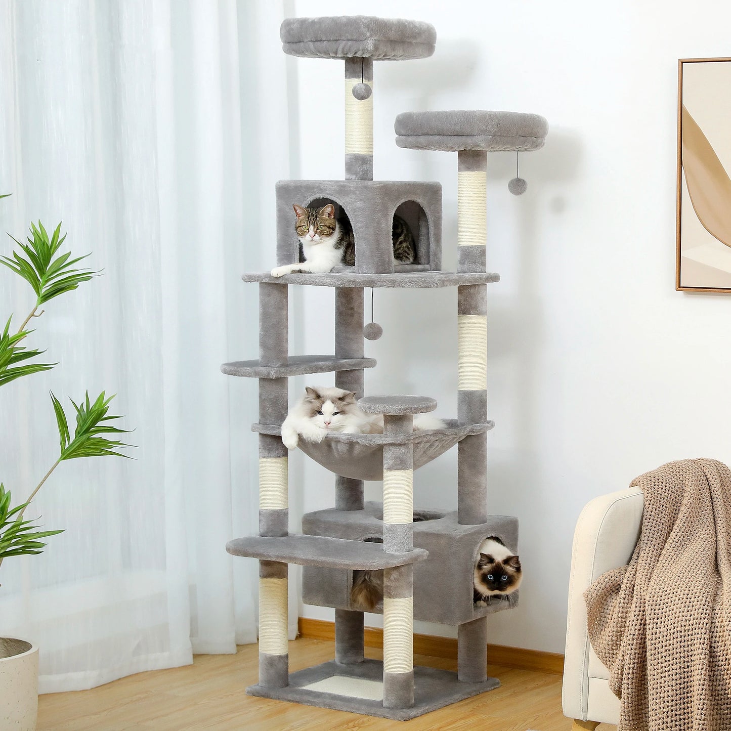 PEQULTI Cat Tree Tower With Scratching Posts Board Hammock Condo