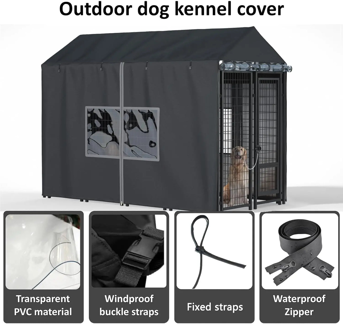 Outdoor Dog Kennel Cover Waterproof Cold Resistant With Zippers PVC Windows