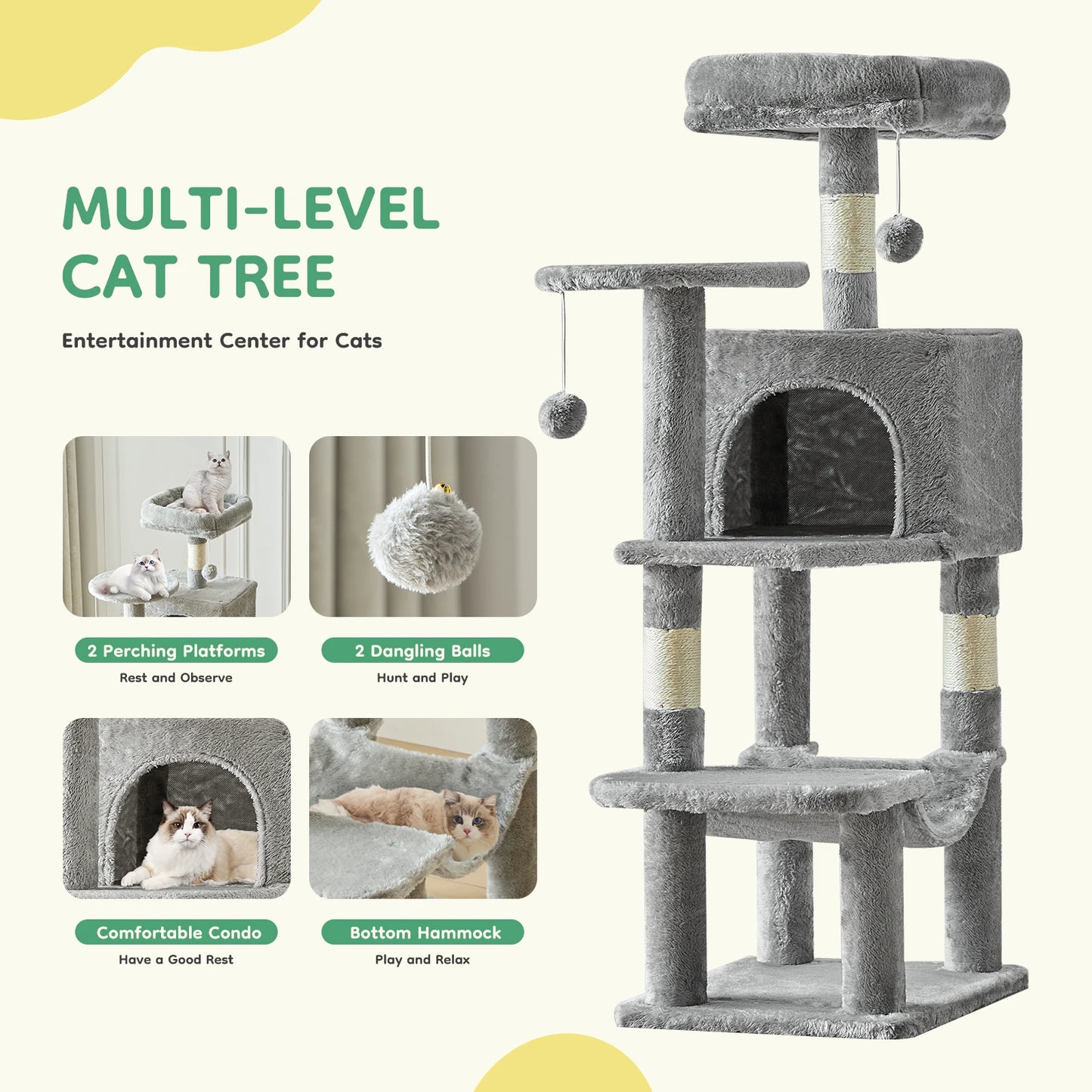 JHK Cat Tree Multi Level Tower With Sisal Scratching Posts