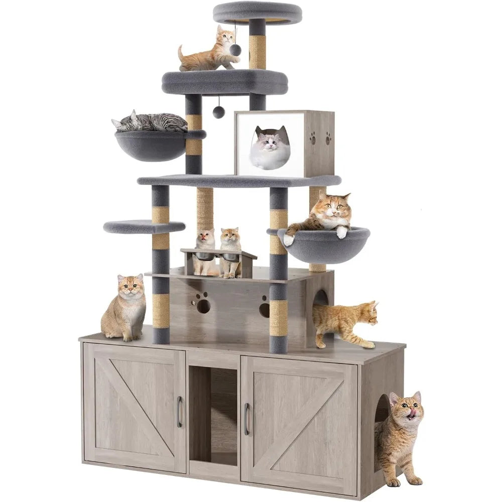 All In One Cat Habitat With Litter Box Enclosures System