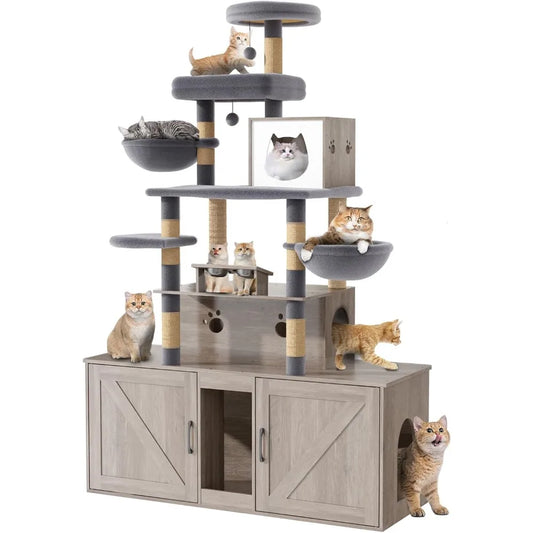 All In One Cat Habitat With Litter Box Enclosures System